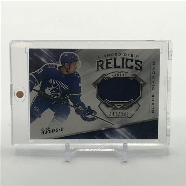 2019-20 BLACK DIAMOND HOCKEY QUINN HUGHES DIAMOND DEBUT RELIC PATCH TRADING CARD 341/349