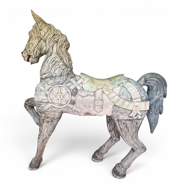 Vintage Large Hand- Carved Wooden Horse Statue-73''x65''