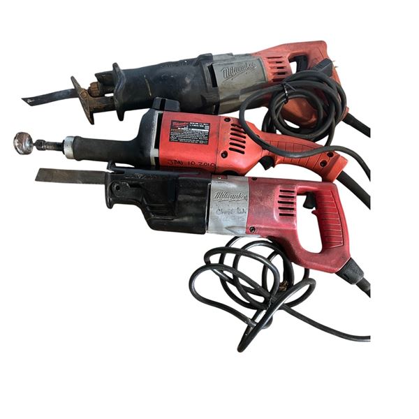 Group of Milwaukee Sawzall Reciprocating Saws.