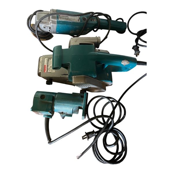 Group of 3 -Makita belt sander, polisher and Trimmer