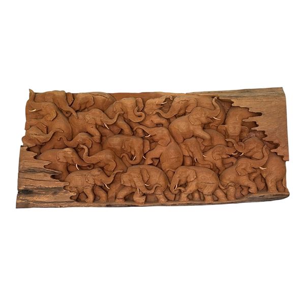 Large decorative hand carved elephant wall panel-64"X26"