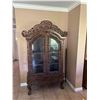 Image 2 : Ornately hand carved wooden display cabinet-79"x47"x16"