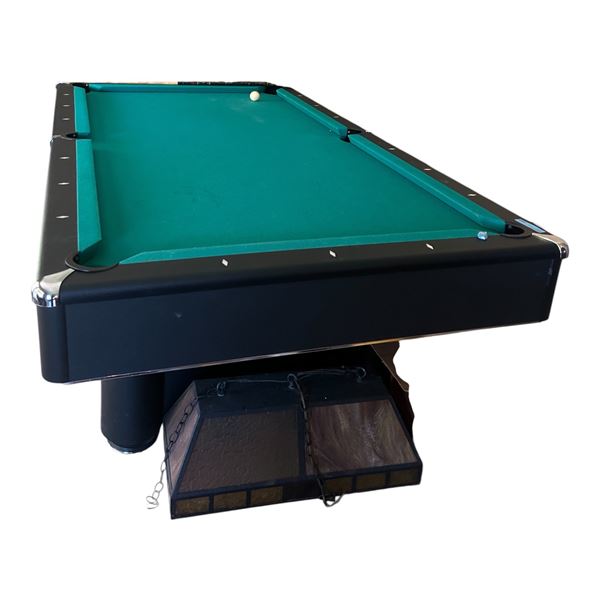 Pool Table with Cue rack, cues and ball (Missing on black ball)- 100'x55"