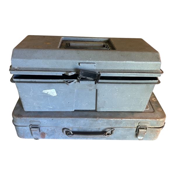 Group of 2 mastercraft tool box with drill bits &makita metal tool box.