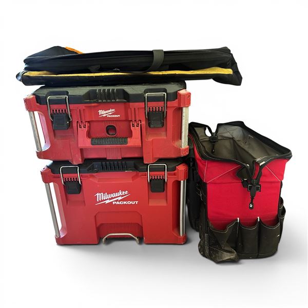 Group of 3- Milwauke Packout stool storage & Huskey tool bags