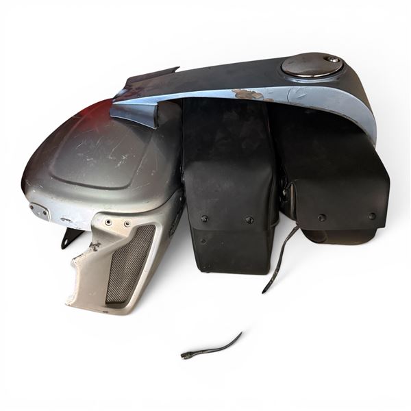 Group of Harley-Davidson Motorcycle Parts Includes Fairing And Leather Saddlebags