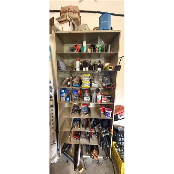 Steel Sorting Bin Organizer (H82"xW36") Filled with Hand Tools and Hardware