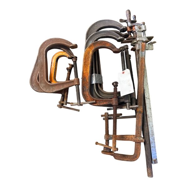 Assortment of Vintage Steel C-Clamps and Bar Clamps