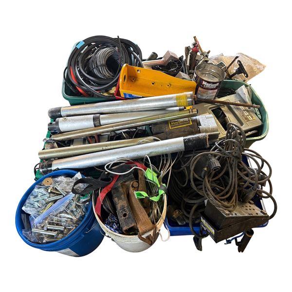 Assorted Lot: Linear Actuators, Electrical Cords, Hardware, and Tow Straps