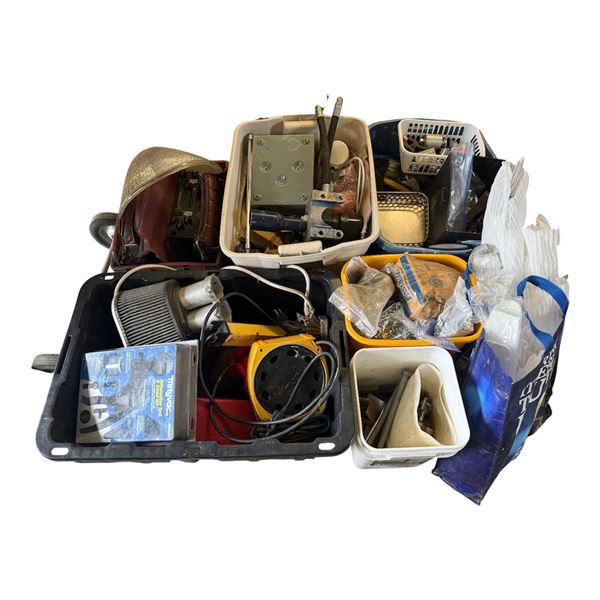 Multi-Bin Lot: Mityvac Brake Bleeding Kit, Air Filter, Electrical Boxes, and Automotive Parts