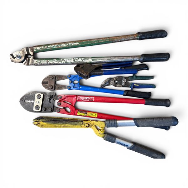 Assortment of Heavy-Duty Bolt Cutters, Cable Crimpers, and Snips