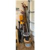 Image 2 : Assorted Pipe Clamps, Snow Shovel, and Electrical Cable Reels