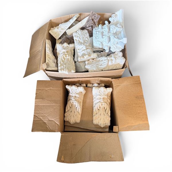 2 Boxes Assorted Plaster Wall Sconces and Corbel Architectural Ornaments