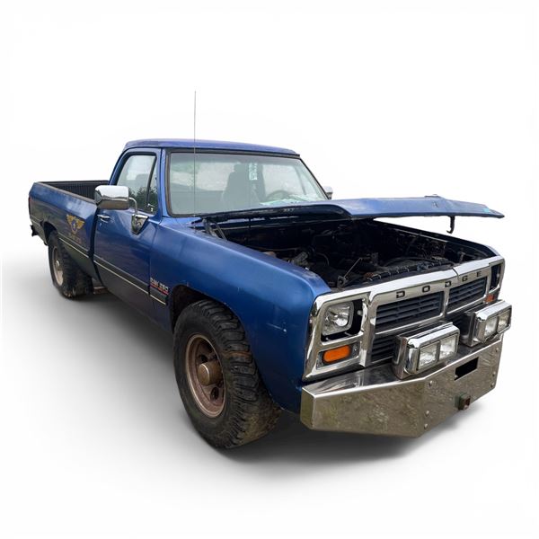 1991 Blue Dodge Ram 250 Cummins Turbo Diesel Regular Cab Long Bed 4x4 Pickup Truck-VIN:1B7KE2689MS28