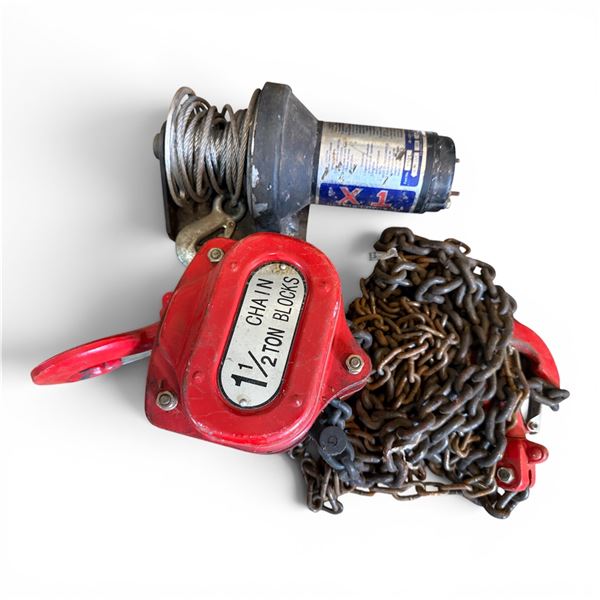 2-Pcs lot: Electric Winch and 1-1/2 Ton Chain Blocks