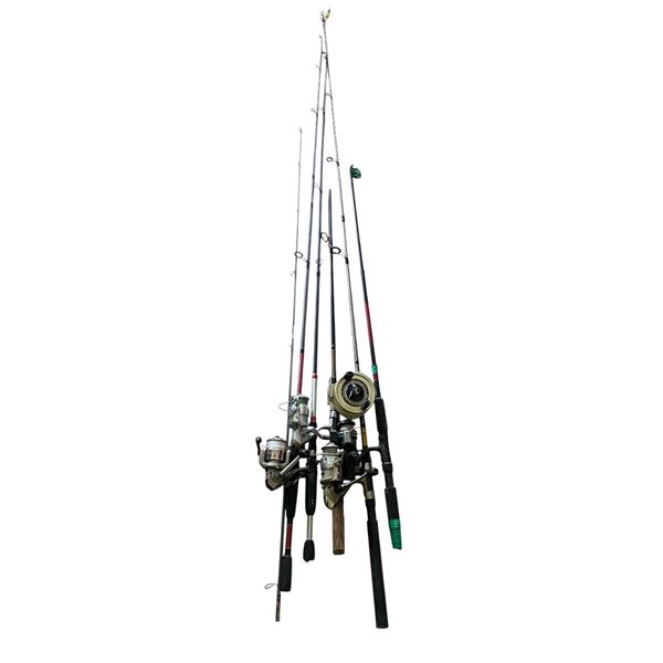 Group of Five Fishing Rods and Reels