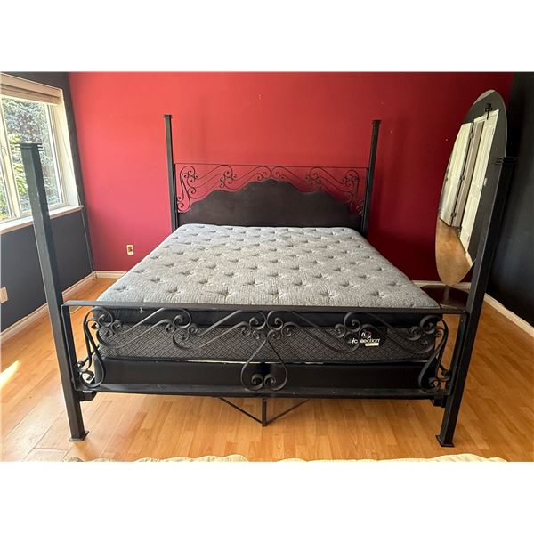 Metal Queen Canopy Bed Frame (W83") & Serta Farina Mattress - As-Is
