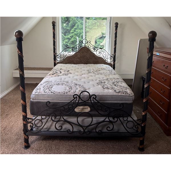 Metal Queen Bed Frame (W62") with BeautyRest Mattress and Box Spring - As-Is