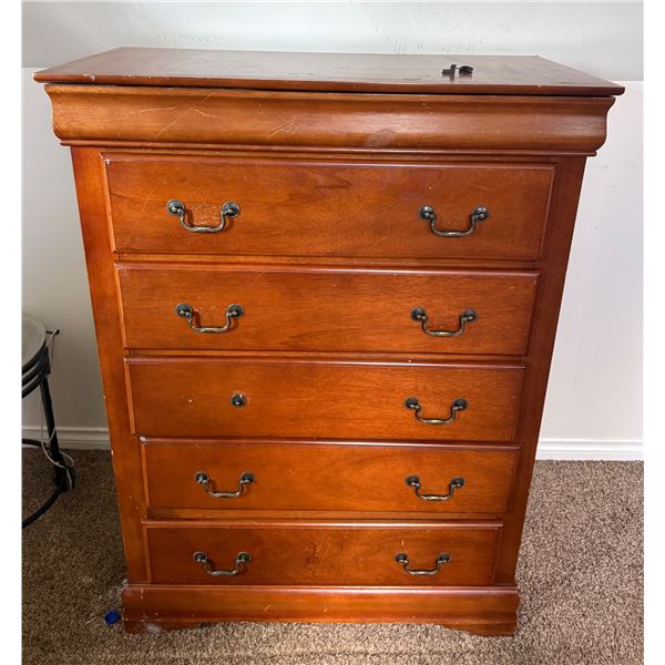 Cherry Brown Wooden 5-Drawer Dresser