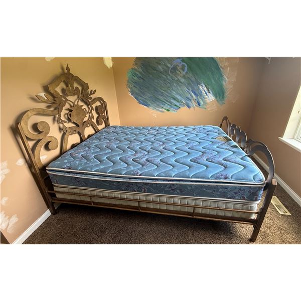 Scroll Cutout Metal Bed Frame with Mattress, Approx. W62" - As-Is