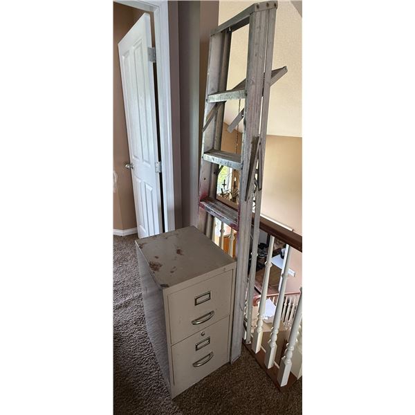 2 Metal Filing Cabinet (H29" & 52") and Step Ladder
