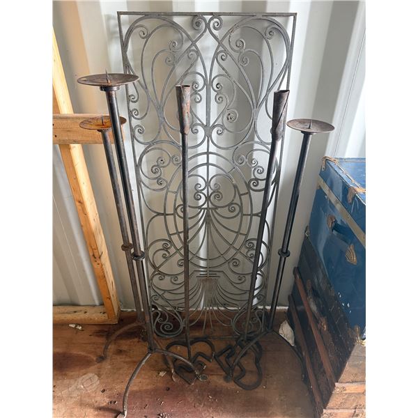 Group of d decorative wrought iron & metal candle holders.
