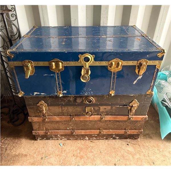 Group of two Vintage storage with contents inside.