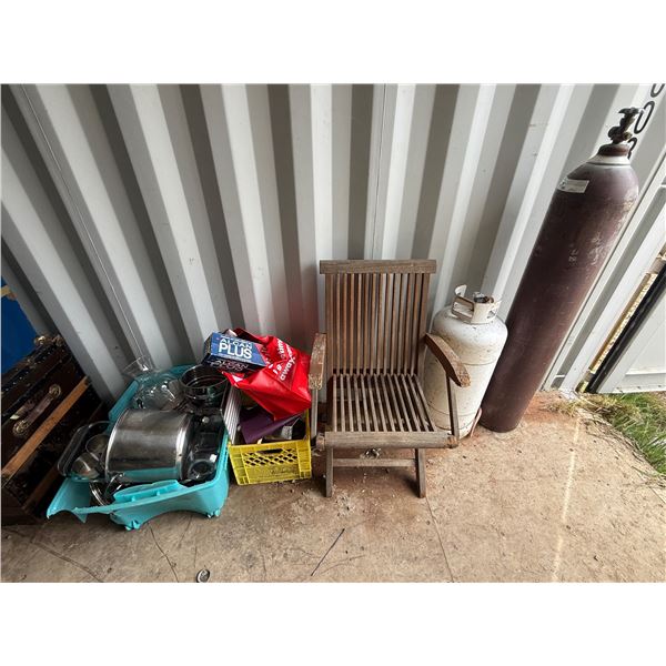 Group of mixed house holds goods,wooden chair&gas cylinders