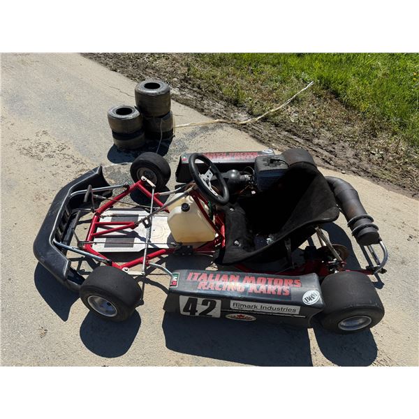 Vintage Motors Racing Kart with Engine and Assorted Spare Slick Tires