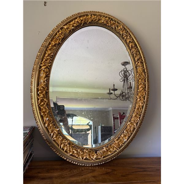Vintage Giltwood Oval Wall Mirror, H32" x 25" - Some relief damaged