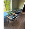 Image 2 : 60" Glass Table, 5 Assorted Style Chairs, and Thick Glass Top with Lower Shelf