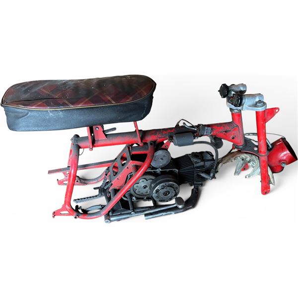 Vintage Red Mini Bike Frame with Handlebar Mounts and Engine Block - Sold as-is condition