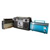 Image 1 : 3-Piece Vintage Radio Lot: Blue Transistor Radio, Lloyd's AM/FM Stereo Cassette Recorder, and Portab