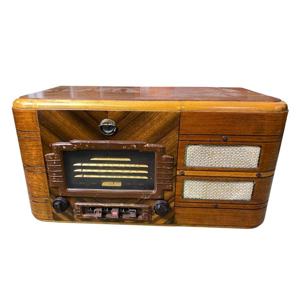 General Electric Art Deco Vintage Console Radio with Walnut Cabinet