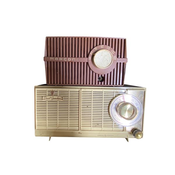2-Piece Vintage Radio Lot: Marconi AM Table Radio and General Electric Dual Speaker AM Table Radio