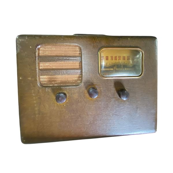Phonola Vintage Broadcast AM Table Radio in Brown Leatherette Case