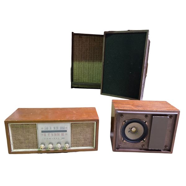 Mixed x4: Admiral AM/FM Tabletop Radio + Vintage Speaker Enclosures