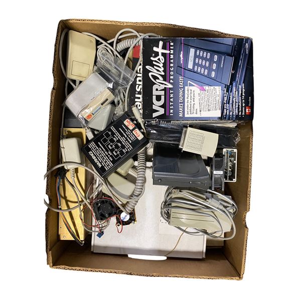 Mixed Lot of Vintage Electronics including VCR Plus Programmers, Telus.net High Speed Internet Kit, 