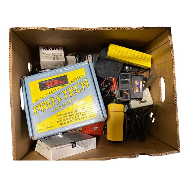 Mixed Lot of RC Car Battery Chargers & Accessories including ProsTech Super Charger, Nikko 1400 NiCd