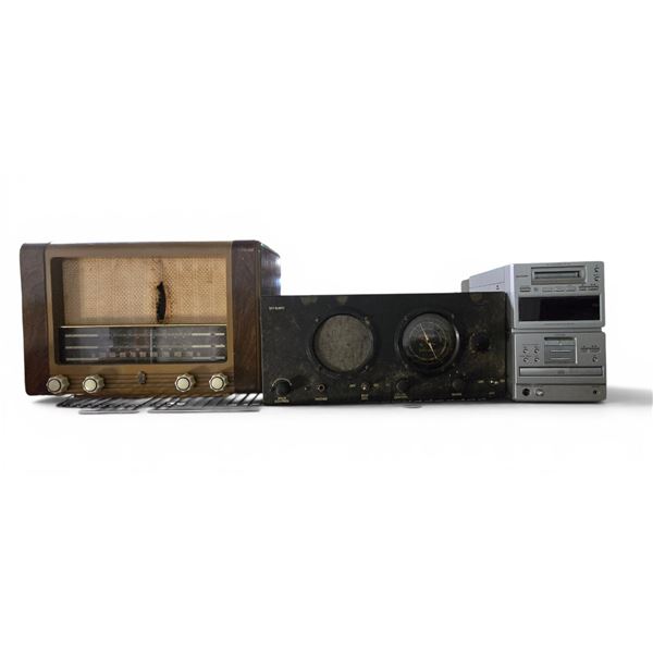 Electrohome Tube Radio / Hallicrafters Sky-Buddy Shortwave Receiver / Sharp MD/CD Mini System (3-pie