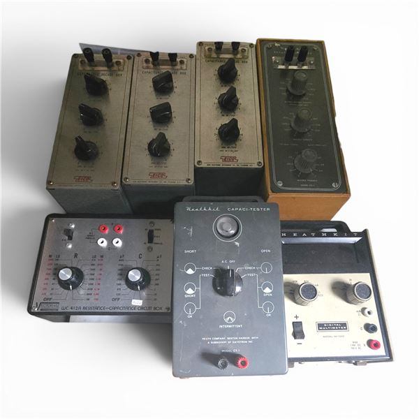 Group of 7 - Electronic Testing Equipment and Capacitance/Resistance Boxes Includes EICO and Heathki