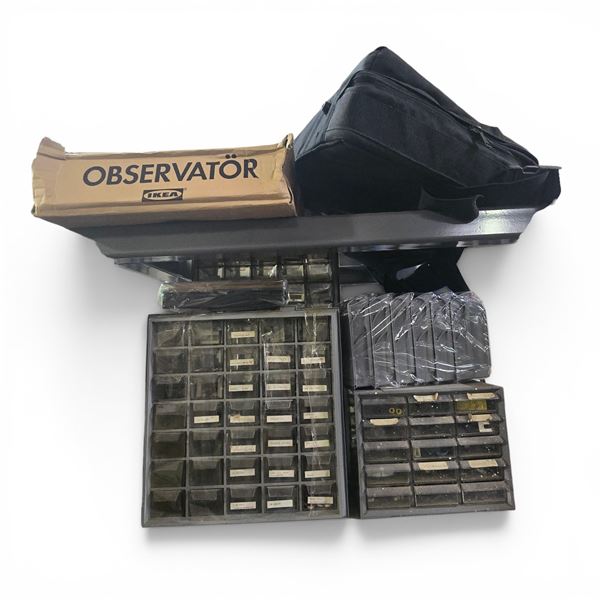 Group of Misc Parts Organizers and IKEA Observator Shelf Bracket