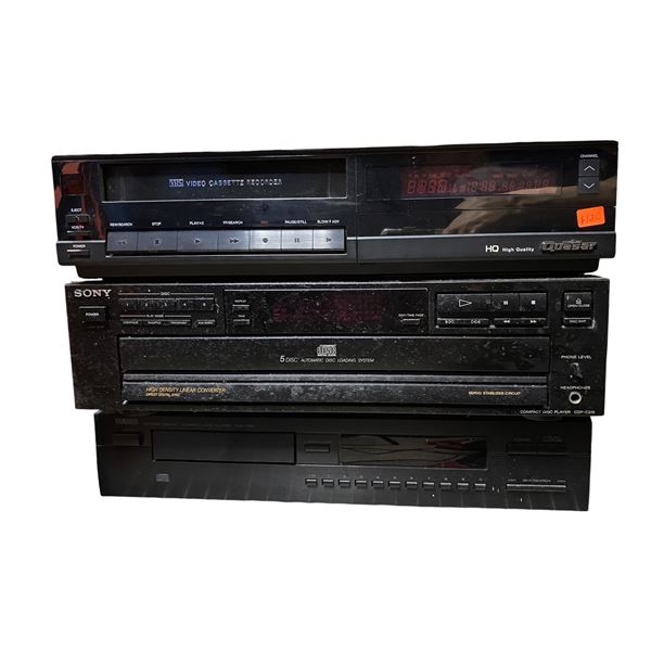 Group of 3 Vintage Audio and Video Components - Quasar VH5169-K, Sony CDP-C215, and Yamaha CDX-390