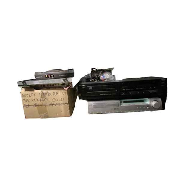 Group of Audio/Video Media Includes Sony CD/DVD Players, Monitor, Dynex A/V Selector Switch, and Ass