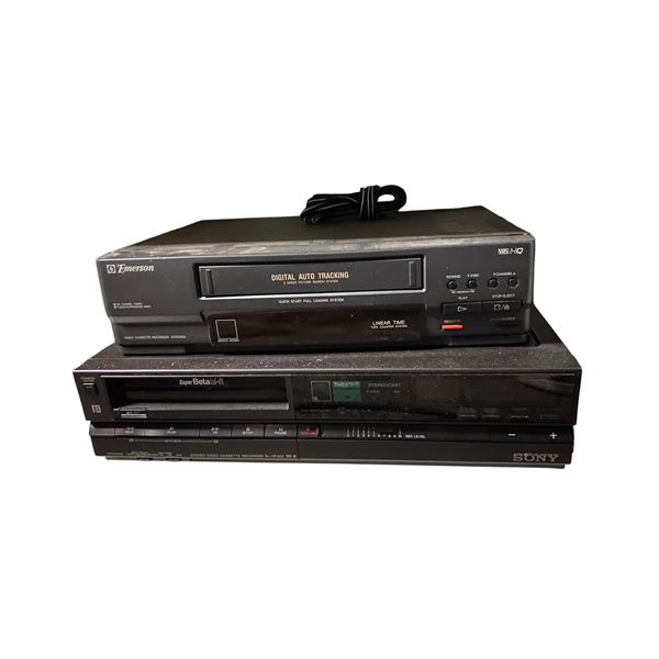 Group of 2 Vintage Video Cassette Recorders - Emerson VCR2002A and Sony SL-HF400