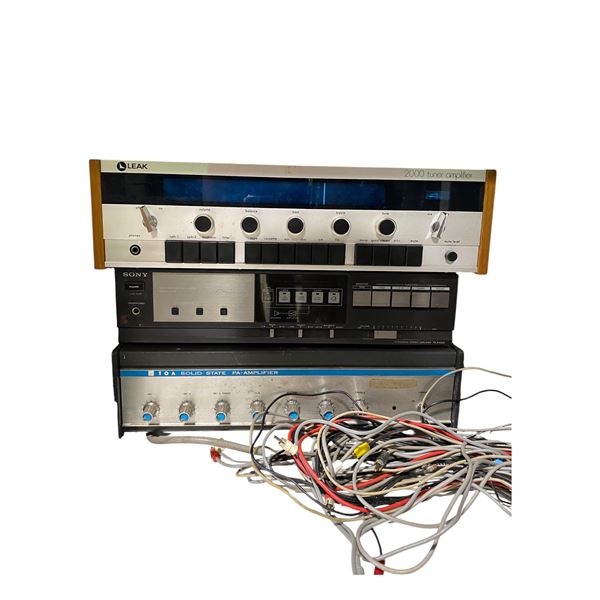 Group of 3 - Vintage Amplifiers & Cables: Leak 2000, Sony TA-AX220 & TOA Solid State