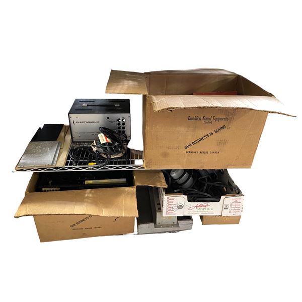 2-Shelf Lot - Electrosonic Projector ES 2003, and Group of Vintage Electronic Equipment and Cables