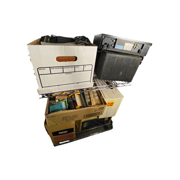 2-Shelf of Vintage Projectors, Accessories Includes Ziploc and Kodak