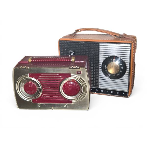 Group of 2 Portable Mid-Century Transistor Radios - includes Westinghouse Model 729P7 Suntan & Motor