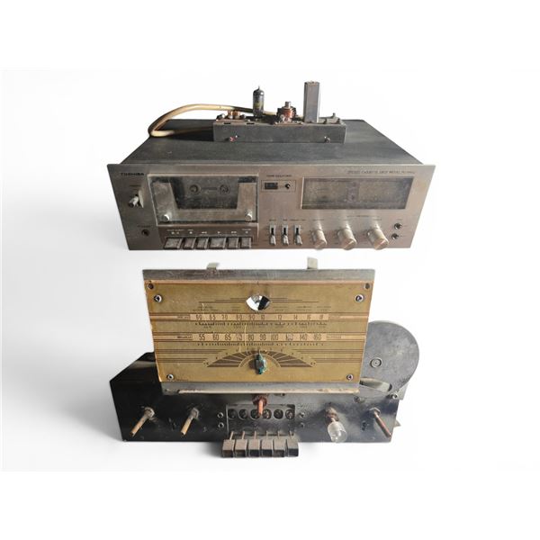 Group of 3 Vintage Audio Components - includes Toshiba Stereo Cassette Deck, Radio Gold 1940's Chass